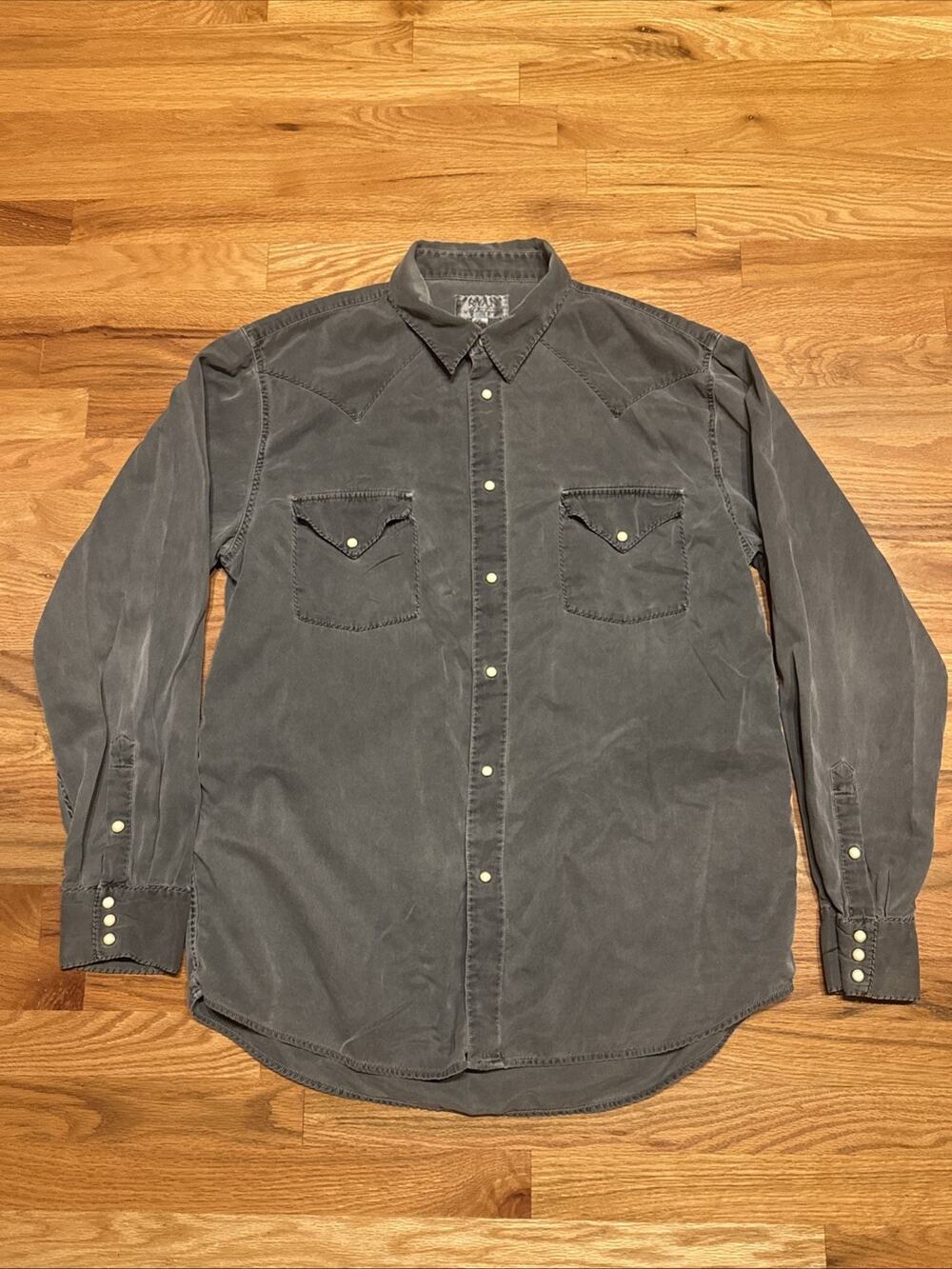 Ryan Michael Men's Silk Blend Western Pearl Snap Button Down Shirt Gray Size XL